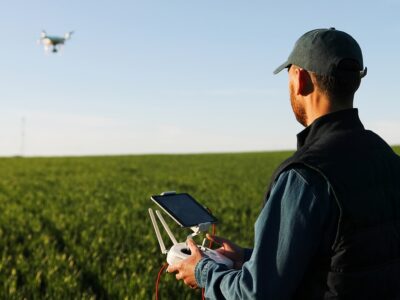Farmer flying a drone